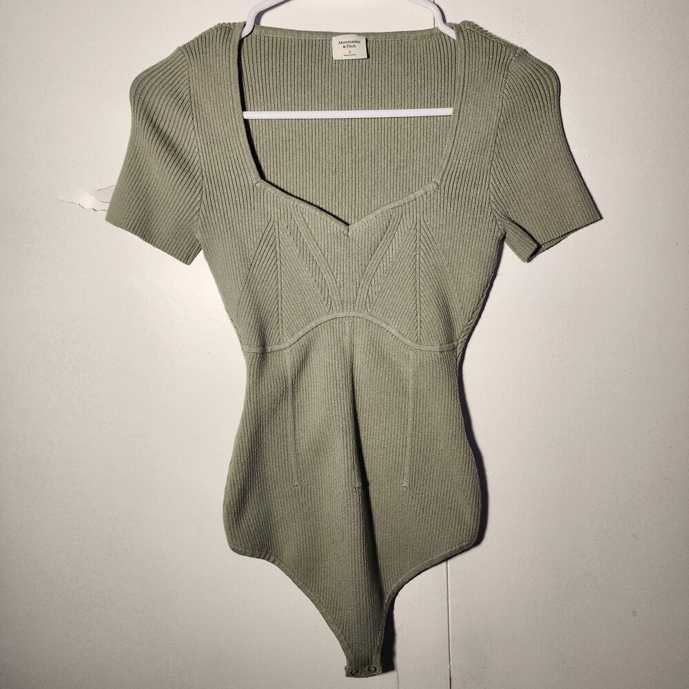 Abercrombie & Fitch Women's corset thong Bodysuit sage green short sleeve Small